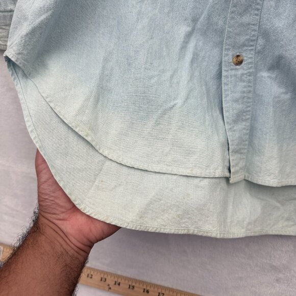 Vintage Looney Tunes Chambray Shirt mens L Blue Bugs Bunny Taz Embroidered - Picture 9 of 11